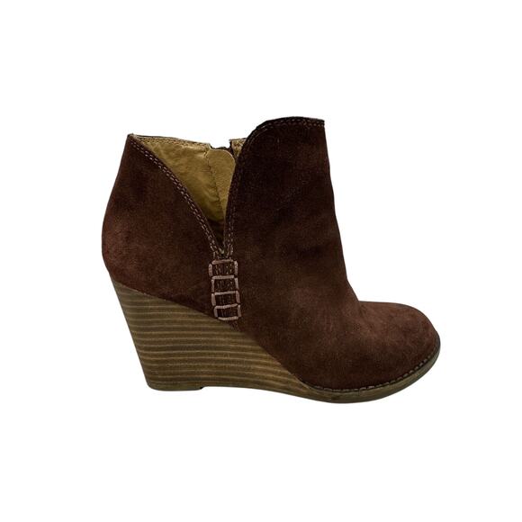 Lucky Brand Burgundy Suede Wedge Ankle Booties Boots LK YIMME 6.5 M - Picture 2 of 12